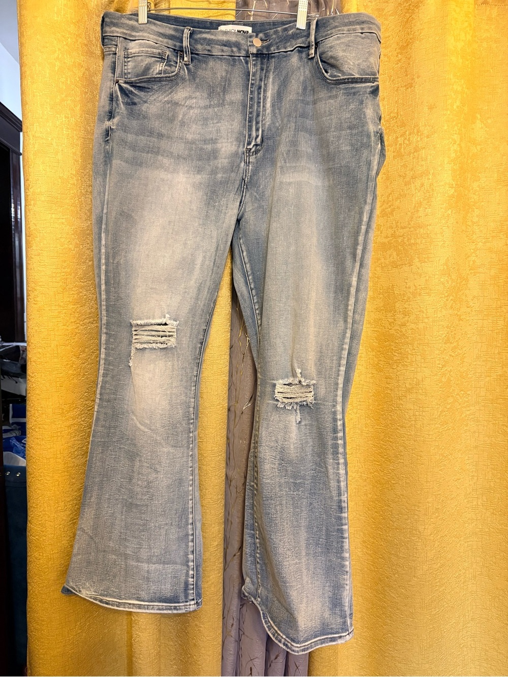 Fashion Nova Light Blue Distressed Flare Jeans